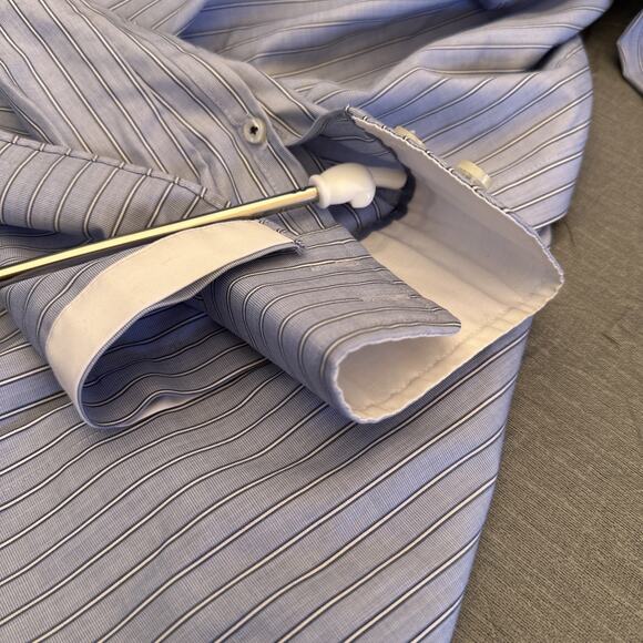 Lands End Shirt Womens Sz 4 No Iron Supima Button Up Plus Blue White Stripe - Picture 12 of 12